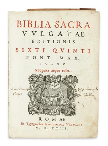 BIBLE IN LATIN.  Biblia sacra vulgatae editionis Sixti quinti pont. max. iussu recognita atque edita.  1593